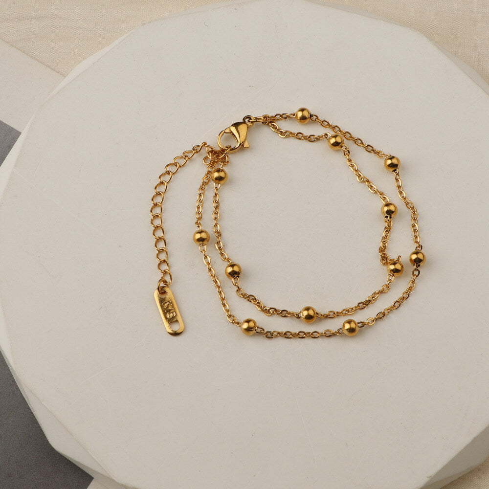 Double Beaded Chain Gold Bracelet