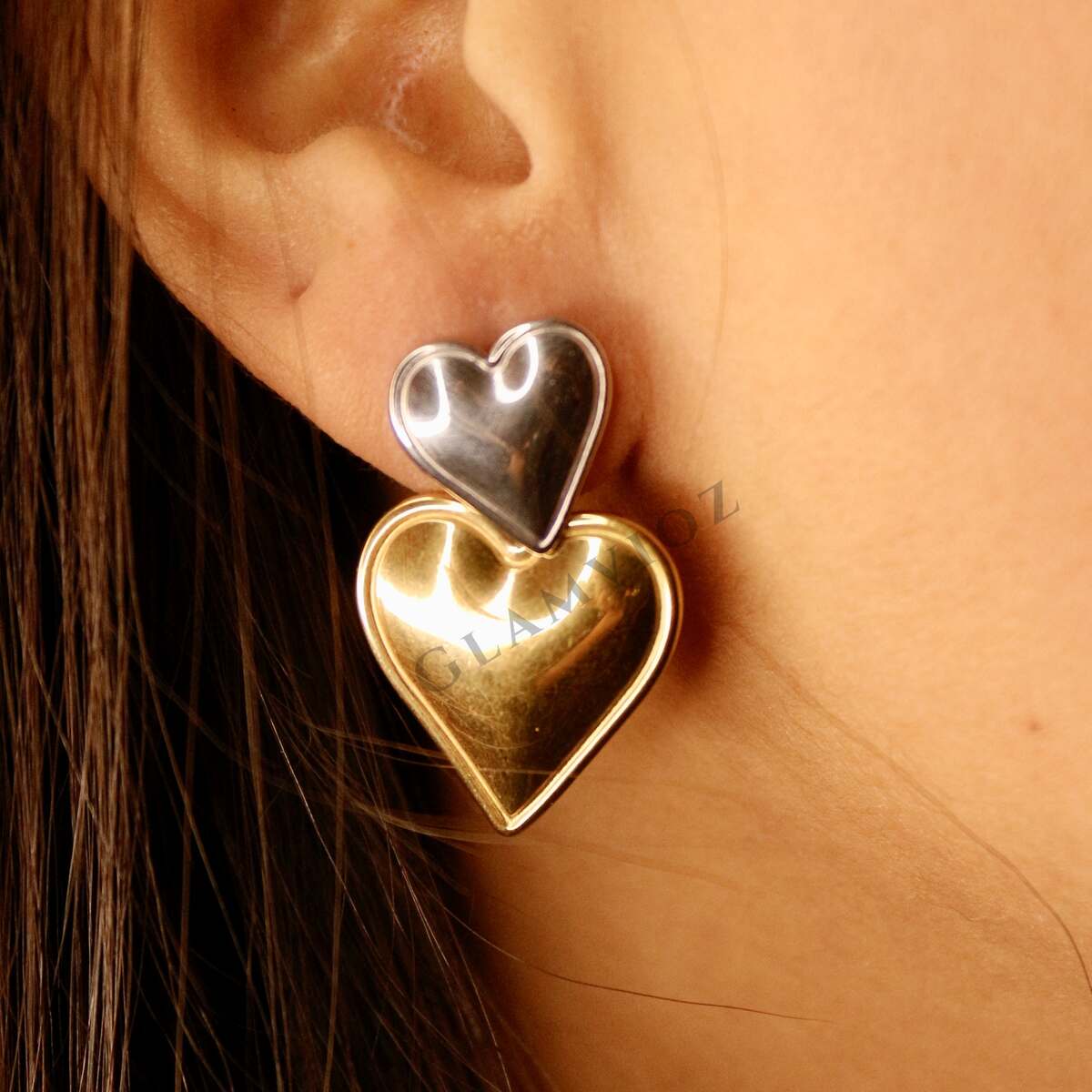 Double Heart Drops Earrings