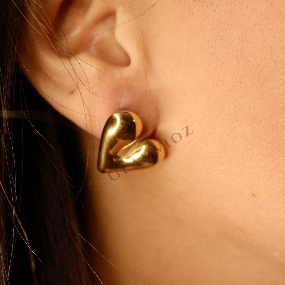 Golden Heart Love Studs Earrings