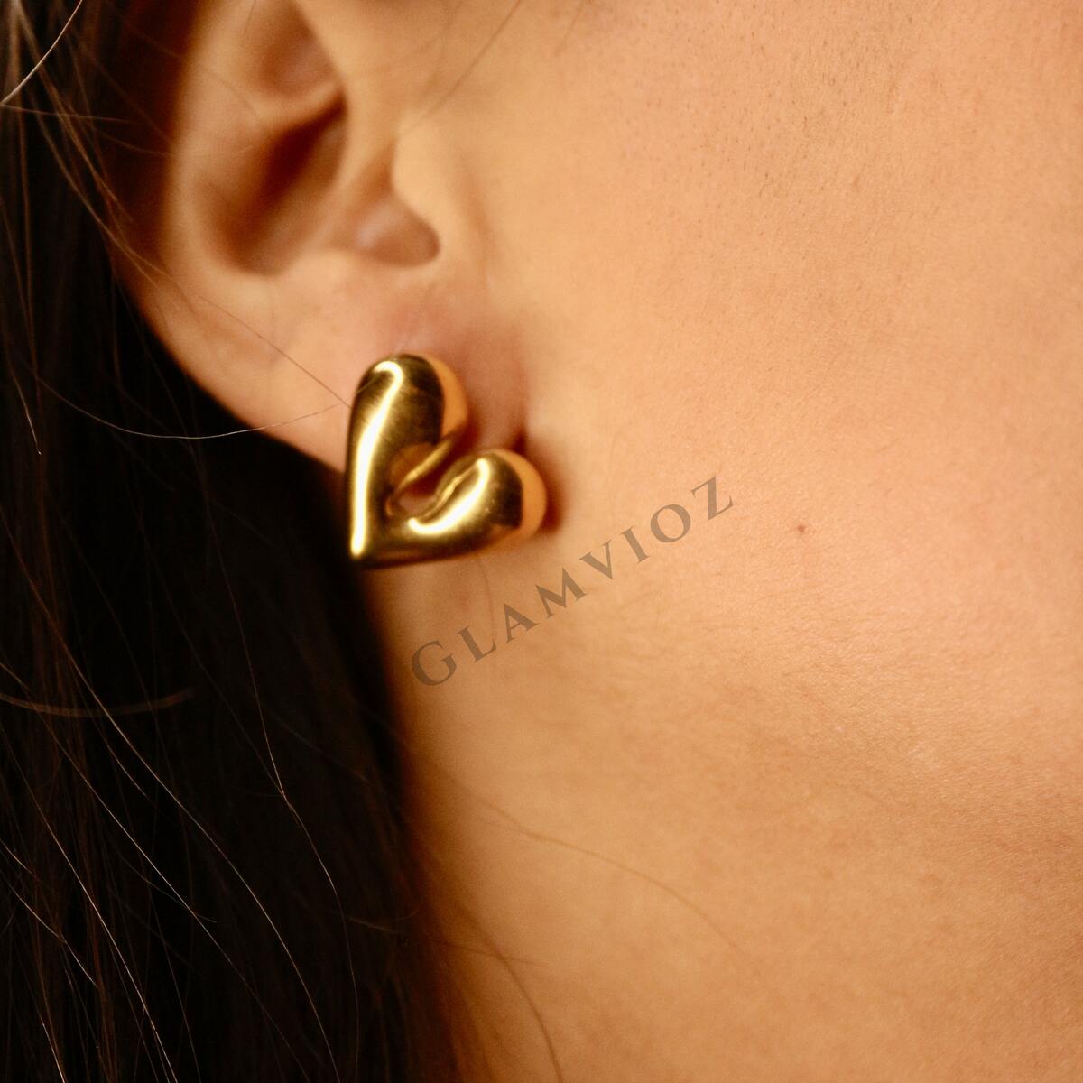 Golden Heart Love Studs Earrings