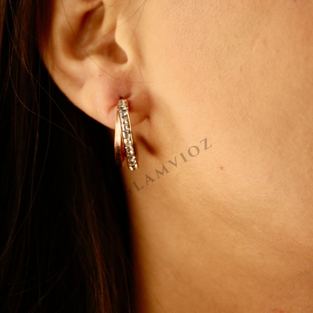 Sparkling Rose Gold AD Hoop Earrings