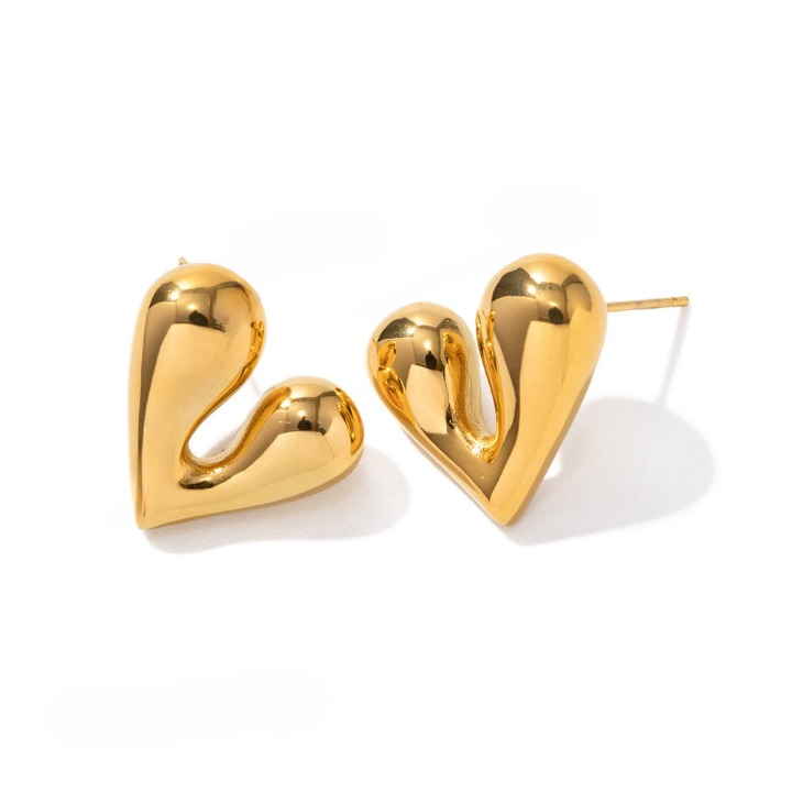 Golden Heart Love Studs Earrings