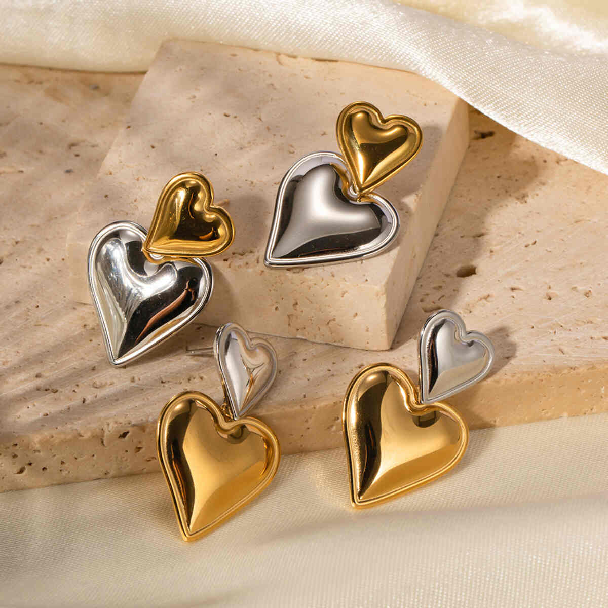 Double Heart Drops Earrings